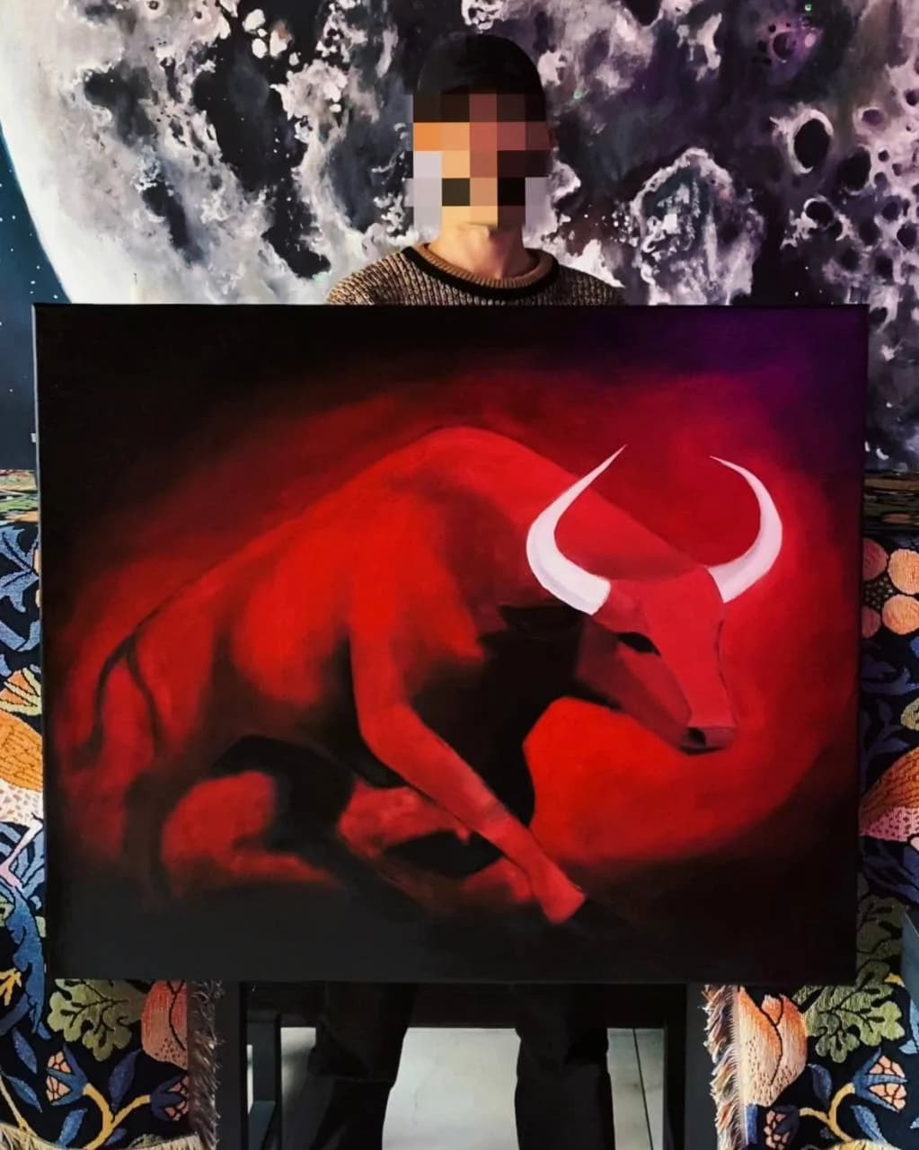 ნახატი „წითელი ხარი“, ტილო, აკრილი, 60×70