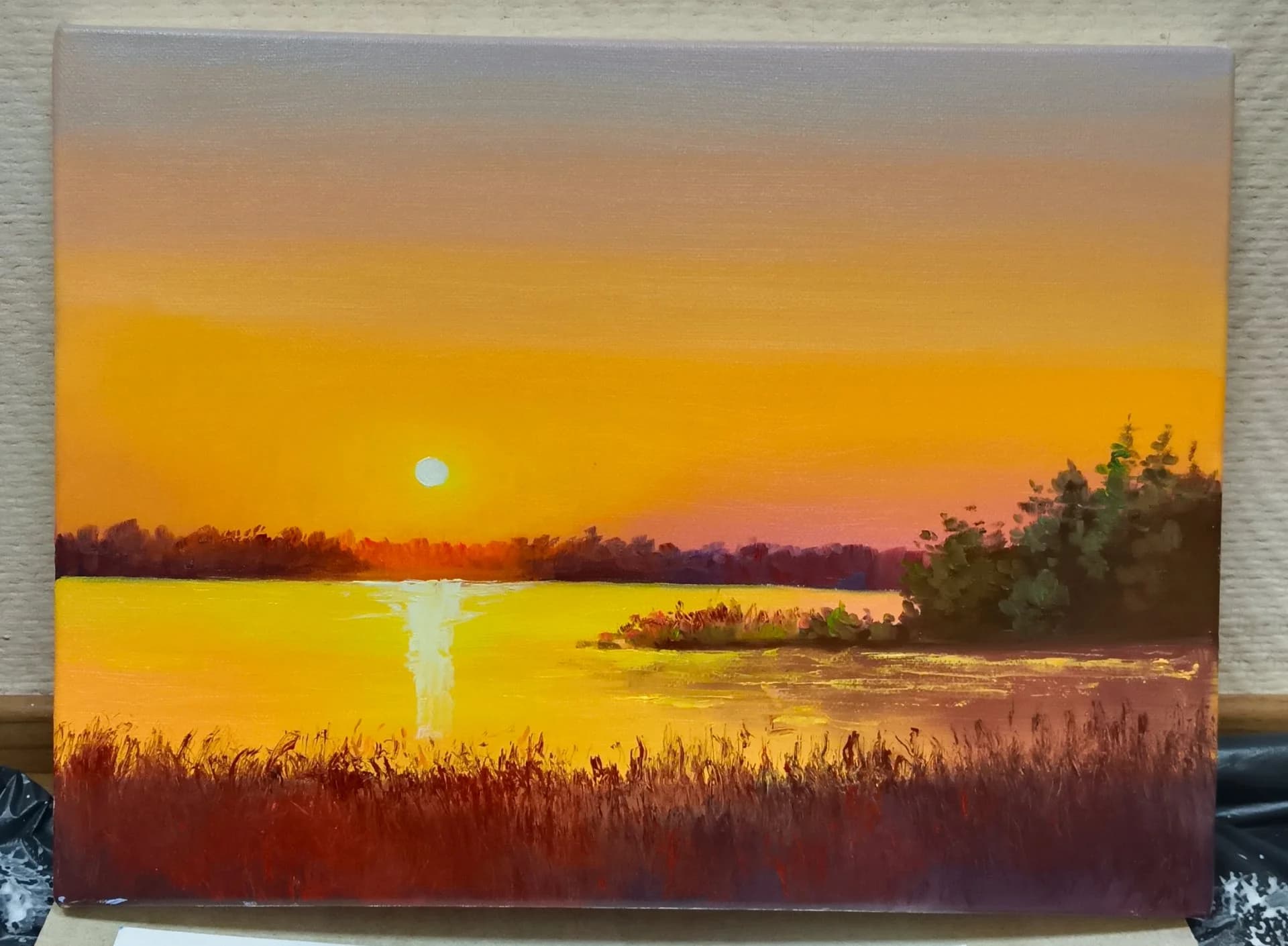 ნახატი „ტბა“, ტილო, აკრილი, 50×70